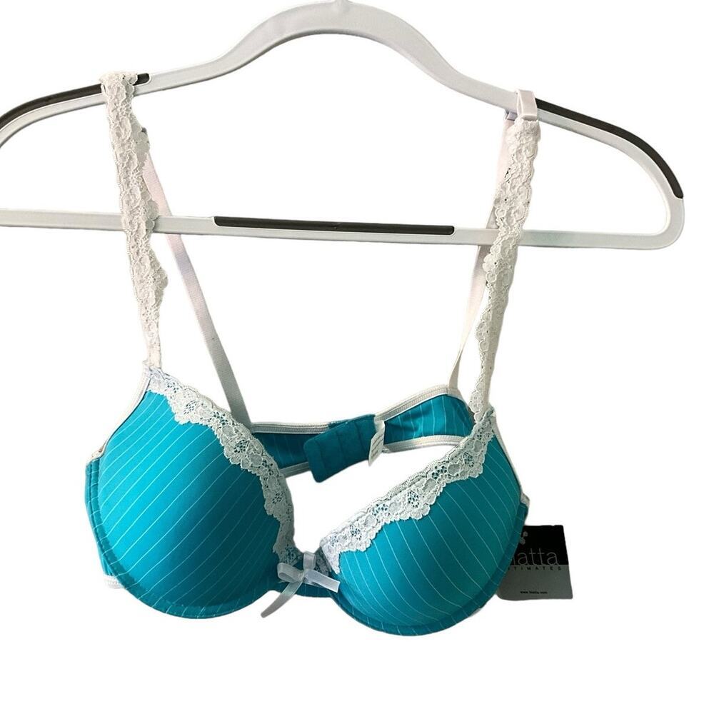 Biatta Push-Up Bra Women's 36C Blue/White Striped Underwire Lace Trim Nylon